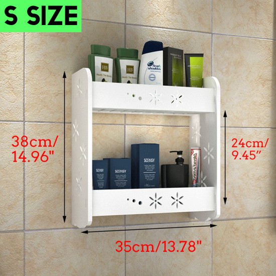 1 Piece Punch-free Bathroom Kitchen Wall-mounted Storage Rack Multipurpose Shelf 2/3 Layers S/M/L Size
