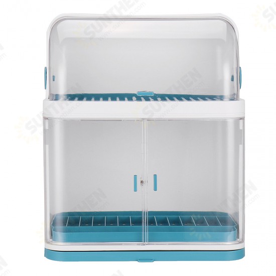 1/2 Layer Plastic Storage Box Drain Rack with Lid 180° Double Door Kitchen Cupboard Plate Chopsticks Rack