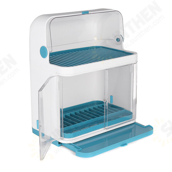 1/2 Layer Plastic Storage Box Drain Rack with Lid 180° Double Door Kitchen Cupboard Plate Chopsticks Rack