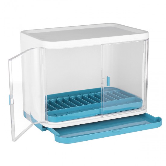 1/2 Layer Plastic Storage Box Drain Rack with Lid 180° Double Door Kitchen Cupboard Plate Chopsticks Rack