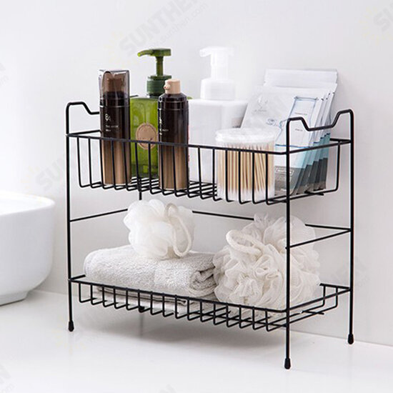 2 Layers Desktop Iron Shelf Kitchen Sauces Flavoring Storage Bathroom Shampoo Cosmetics Storage Holder Home Decoration