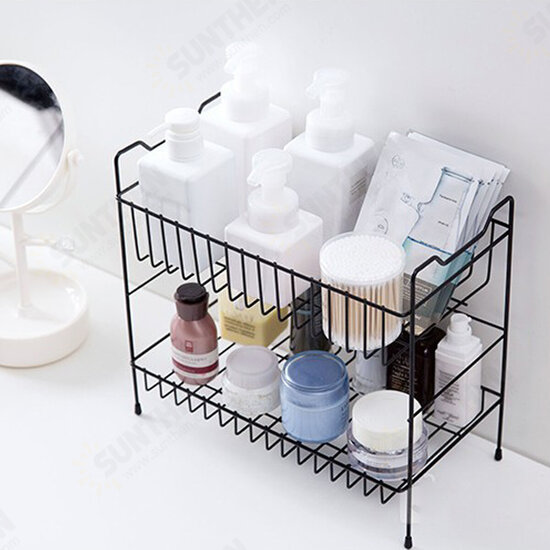 2 Layers Desktop Iron Shelf Kitchen Sauces Flavoring Storage Bathroom Shampoo Cosmetics Storage Holder Home Decoration