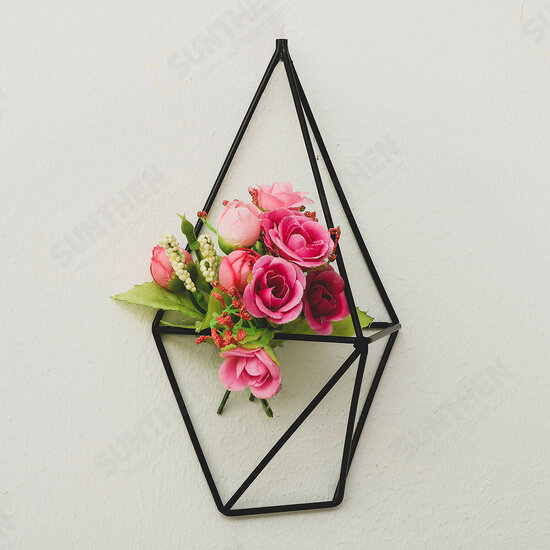 2 Pcs Wall Mounted Geometric Flower Stand Wall Hanging Wrought Iron Plant Storage Rack Holder Home Office Decor