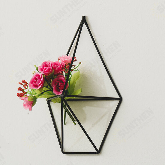 2 Pcs Wall Mounted Geometric Flower Stand Wall Hanging Wrought Iron Plant Storage Rack Holder Home Office Decor