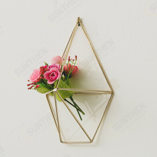 2 Pcs Wall Mounted Geometric Flower Stand Wall Hanging Wrought Iron Plant Storage Rack Holder Home Office Decor