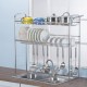 2 Tiers Stainless Steel Dishes Rack Dual Sink Drain Rack Adjustable Multi-use Kitchen Organizer Rack Dish Shelf Sink Drying Rack