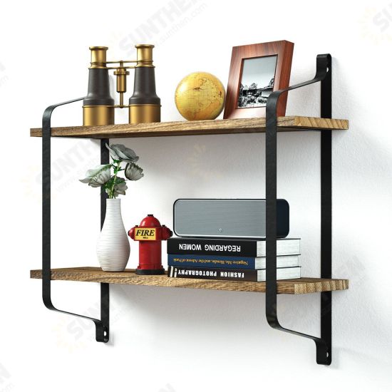 2 Tiers Wall Mounted Storage Rack Wall Hanging Wood Shelves Holder Organizer Bookshelf Display Stand Home Office Decor