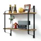 2 Tiers Wall Mounted Storage Rack Wall Hanging Wood Shelves Holder Organizer Bookshelf Display Stand Home Office Decor