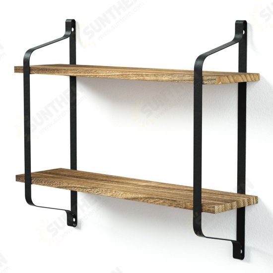 2 Tiers Wall Mounted Storage Rack Wall Hanging Wood Shelves Holder Organizer Bookshelf Display Stand Home Office Decor