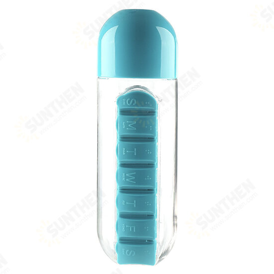 2 in 1 600ml Pill Box Cup Portable Large Capacity 7 Pill Box Outdoor Carrying Water Bottle With Pill Box Capsule Cup