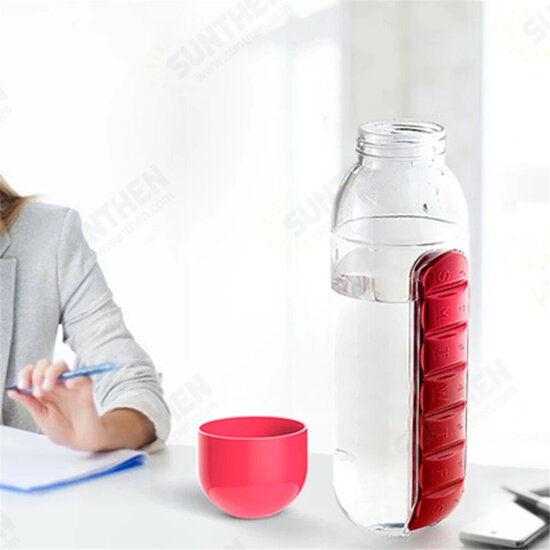 2 in 1 600ml Pill Box Cup Portable Large Capacity 7 Pill Box Outdoor Carrying Water Bottle With Pill Box Capsule Cup