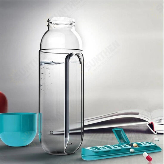 2 in 1 600ml Pill Box Cup Portable Large Capacity 7 Pill Box Outdoor Carrying Water Bottle With Pill Box Capsule Cup