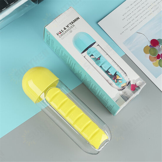 2 in 1 600ml Pill Box Cup Portable Large Capacity 7 Pill Box Outdoor Carrying Water Bottle With Pill Box Capsule Cup