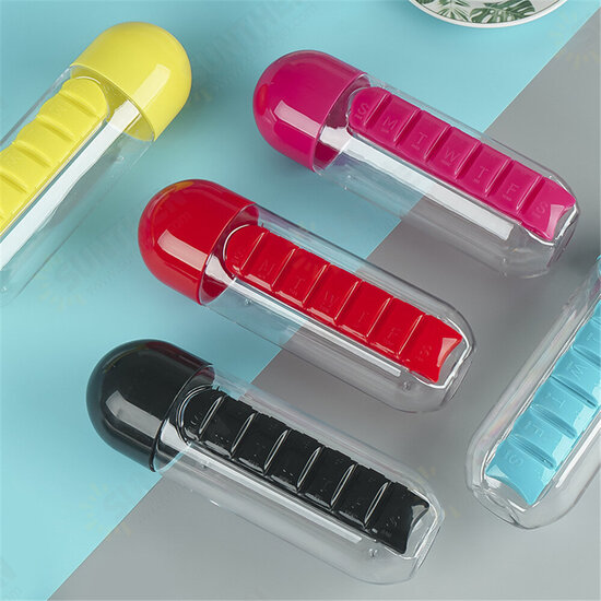 2 in 1 600ml Pill Box Cup Portable Large Capacity 7 Pill Box Outdoor Carrying Water Bottle With Pill Box Capsule Cup