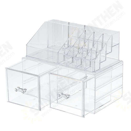 2 in 1 Jewerly Cosmetics Storage Box Makeup Combination Storage Organizer Box Transparent with Drawer Lipstick Powder Display Box