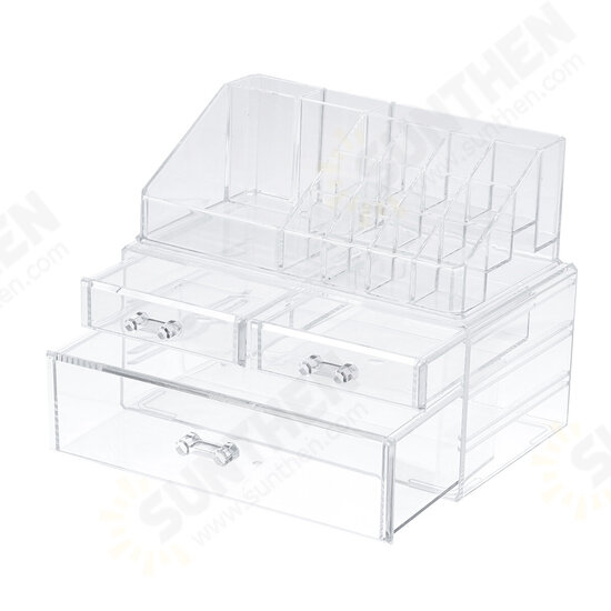 2 in 1 Jewerly Cosmetics Storage Box Makeup Combination Storage Organizer Box Transparent with Drawer Lipstick Powder Display Box