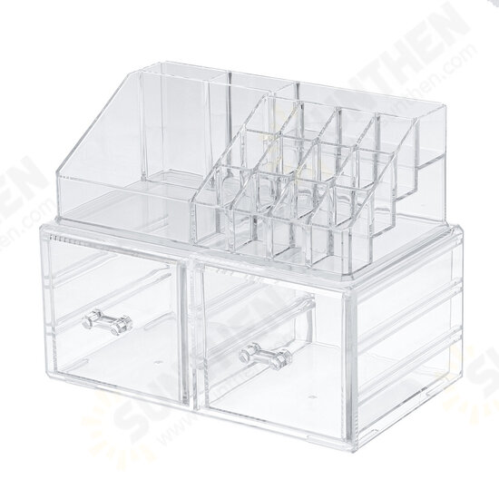 2 in 1 Jewerly Cosmetics Storage Box Makeup Combination Storage Organizer Box Transparent with Drawer Lipstick Powder Display Box