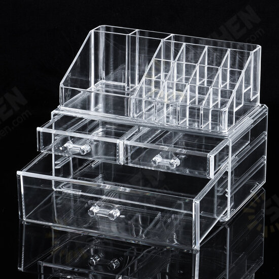 2 in 1 Jewerly Cosmetics Storage Box Makeup Combination Storage Organizer Box Transparent with Drawer Lipstick Powder Display Box