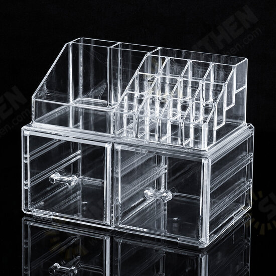 2 in 1 Jewerly Cosmetics Storage Box Makeup Combination Storage Organizer Box Transparent with Drawer Lipstick Powder Display Box