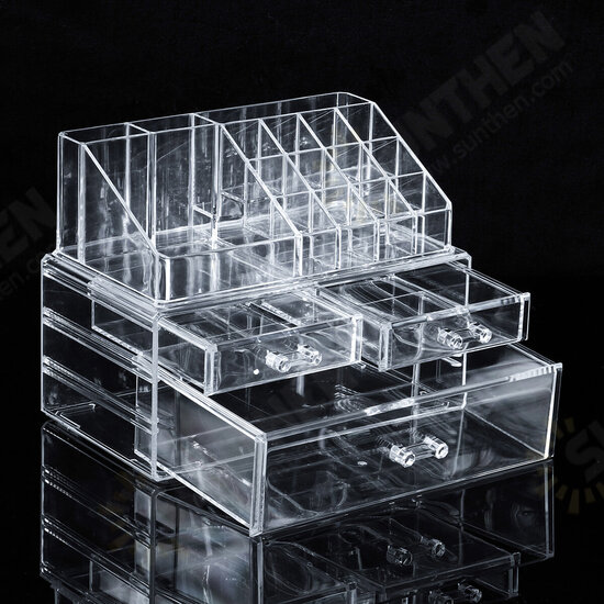 2 in 1 Jewerly Cosmetics Storage Box Makeup Combination Storage Organizer Box Transparent with Drawer Lipstick Powder Display Box