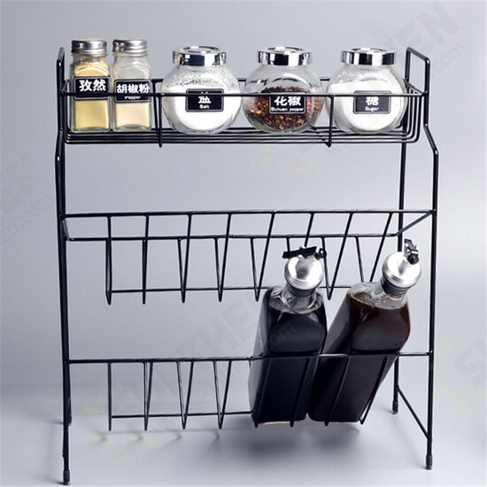 2/3 Layers Shelf Kitchen Utensils Storage Iron Spice Rack Storage Stand Home Organizer Kitchen Shelf-Black