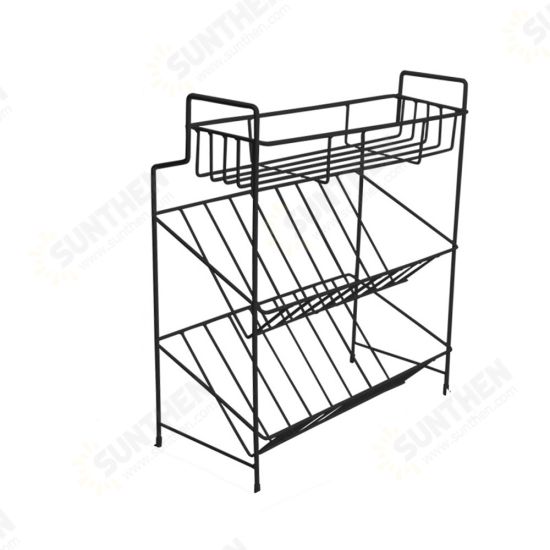 2/3 Layers Shelf Kitchen Utensils Storage Iron Spice Rack Storage Stand Home Organizer Kitchen Shelf-Black