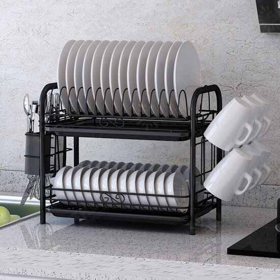 2/3 Tiers Dish Drainer Holder Metal Drying Rack Basket Bowl Dish Draining Shelf Dryer Tray Holder Kitchen Sink Organizer Home