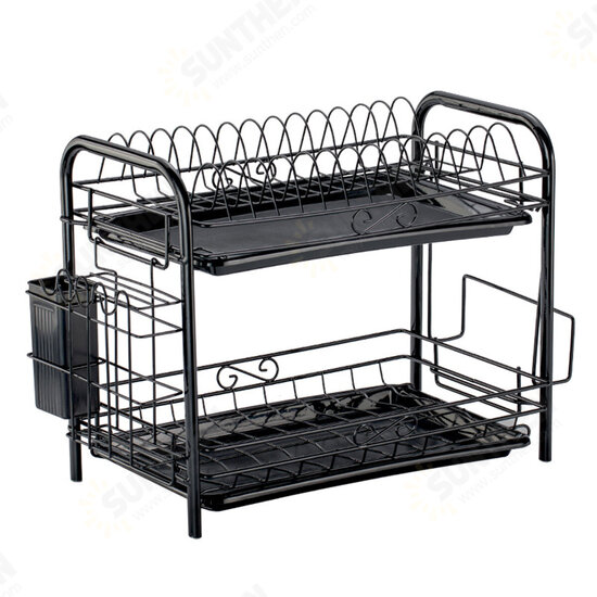 2/3 Tiers Dish Drainer Holder Metal Drying Rack Basket Bowl Dish Draining Shelf Dryer Tray Holder Kitchen Sink Organizer Home