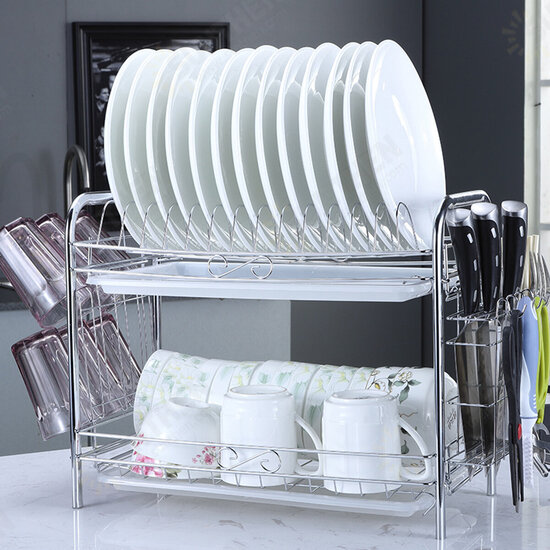 2/3 Tiers Dish Drainer Holder Metal Drying Rack Basket Bowl Dish Draining Shelf Dryer Tray Holder Kitchen Sink Organizer Home