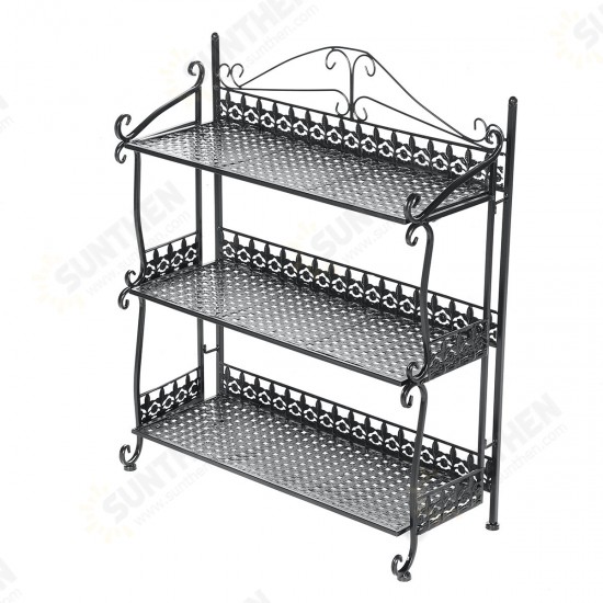 3 Tiers Folding Iron Kitchen Organizer Large Capacity Bathroom Bedroom Rack Freestanding Book Shelf for Home Office