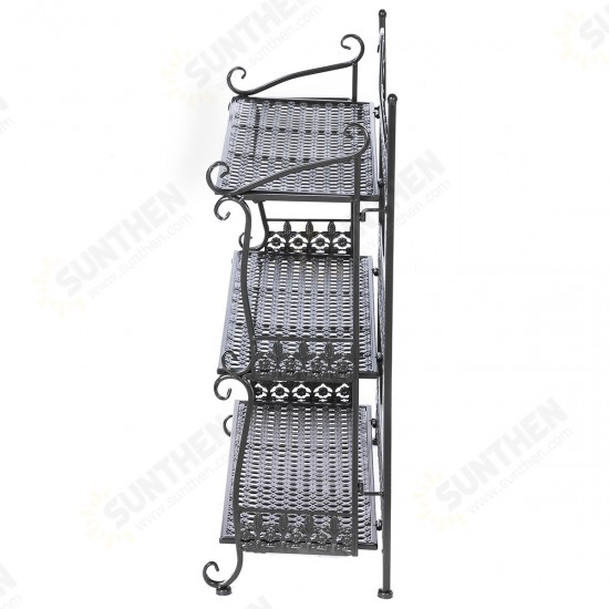 3 Tiers Folding Iron Kitchen Organizer Large Capacity Bathroom Bedroom Rack Freestanding Book Shelf for Home Office