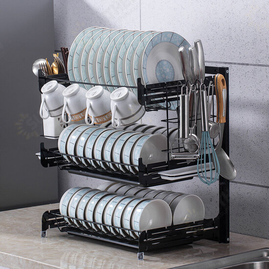 3 Tiers Kitchen Dish Rack Tableware Bowls Chopsticks Storage Rack Dish Drying Drain Shelf Holder Organizer