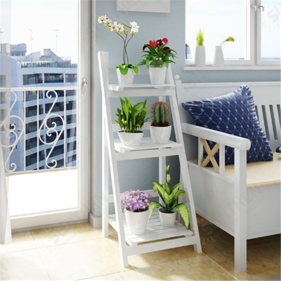 3 Tiers Ladder Storage Shelf Foldable Plant Flower Pot Display Stand Bookshelf Storage Rack Home Office Furniture