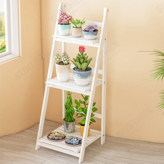 3 Tiers Ladder Storage Shelf Foldable Plant Flower Pot Display Stand Bookshelf Storage Rack Home Office Furniture