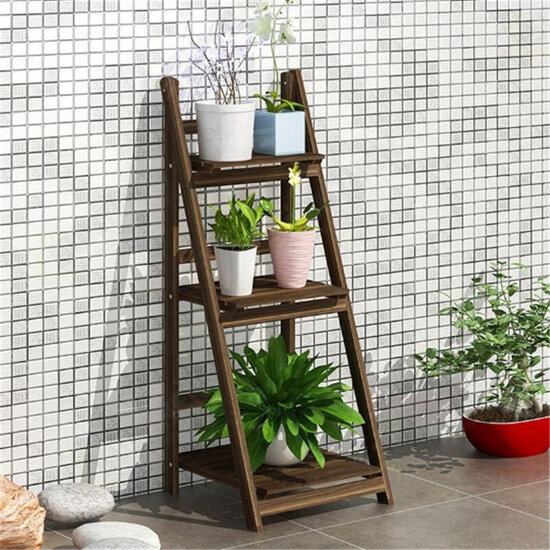 3 Tiers Ladder Storage Shelf Foldable Plant Flower Pot Display Stand Bookshelf Storage Rack Home Office Furniture