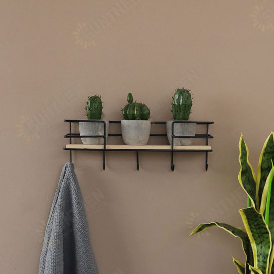 3/4/5 Hooks Wood Wall-mounted Shelf Hook Storage Rack Wall Decoration Coat Hanging Desktop Organizer