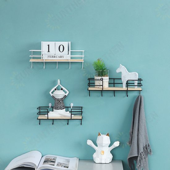 3/4/5 Hooks Wood Wall-mounted Shelf Hook Storage Rack Wall Decoration Coat Hanging Desktop Organizer