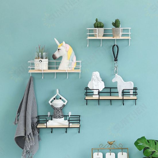 3/4/5 Hooks Wood Wall-mounted Shelf Hook Storage Rack Wall Decoration Coat Hanging Desktop Organizer