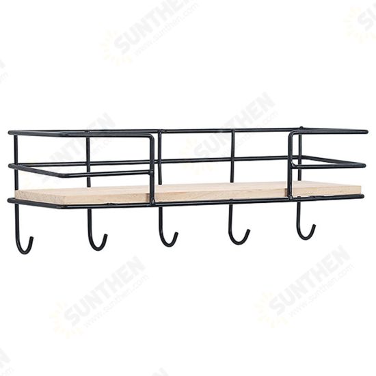 3/4/5 Hooks Wood Wall-mounted Shelf Hook Storage Rack Wall Decoration Coat Hanging Desktop Organizer