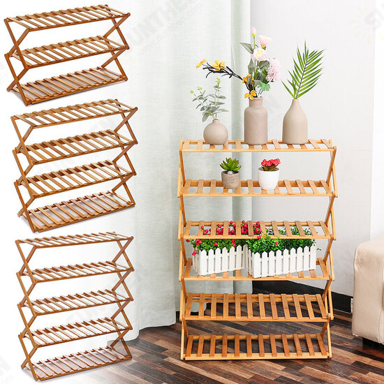 3/4/5/6 Tiers Bamboo Flower Rack Plant Storage Shelf Shoes Rack Bookshelf Indoor Outdoor Garden Planter Flower Pot Stand Home Office Decor