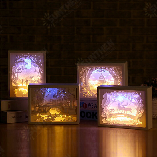 3D LED Night Light Paper Carving Table Lamp For Home Bedroom Family Dining Table Christmas Festive Desk Art Deco