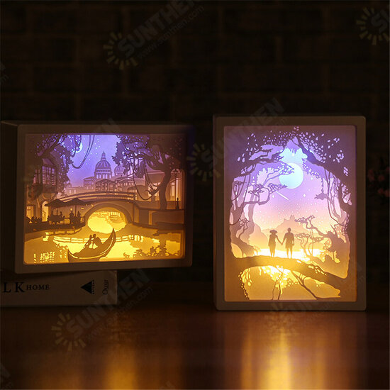 3D LED Night Light Paper Carving Table Lamp For Home Bedroom Family Dining Table Christmas Festive Desk Art Deco