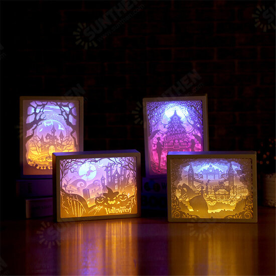 3D LED Night Light Paper Carving Table Lamp For Home Bedroom Family Dining Table Christmas Festive Desk Art Deco