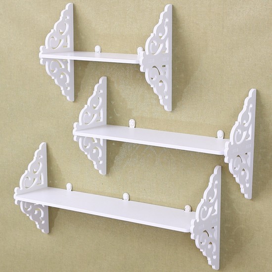 3Pcs Punch-free Wood Carved Wall Shelves Hanging Rack for Home Living Room Bedroom Study Decorations