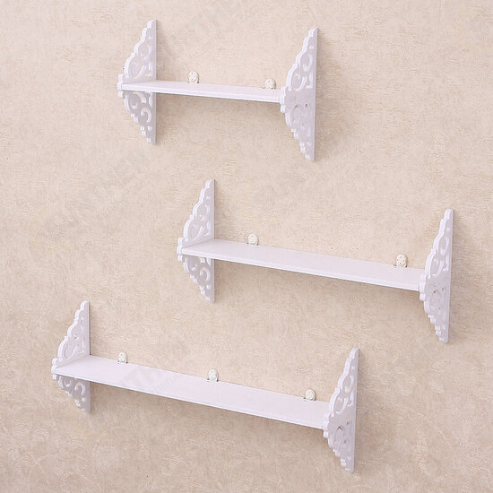 3Pcs Punch-free Wood Carved Wall Shelves Hanging Rack for Home Living Room Bedroom Study Decorations