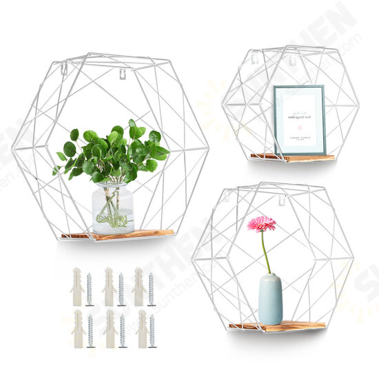 3Pcs/set Hexagonal Wall Mounted Shelves Floating Wall Storage Rack Holder Organizer Display Stand Home Office Decor