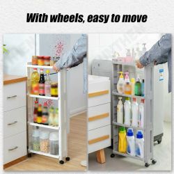 4 Layers Kitchen Storage Rack Slim Slide Tower Movable Assemble Plastic Bathroom Shelf Wheels Space Saving Organizer 4 Layers Kitchen Storage Rack Slim Slide Tower Movable Assemble Plastic Bathroom Shelf Wheels Space Saving Organizer