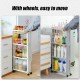 4 Layers Kitchen Storage Rack Slim Slide Tower Movable Assemble Plastic Bathroom Shelf Wheels Space Saving Organizer