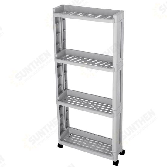 4 Layers Kitchen Storage Rack Slim Slide Tower Movable Assemble Plastic Bathroom Shelf Wheels Space Saving Organizer