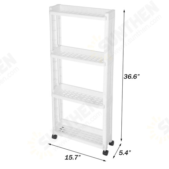 4 Layers Kitchen Storage Rack Slim Slide Tower Movable Assemble Plastic Bathroom Shelf Wheels Space Saving Organizer